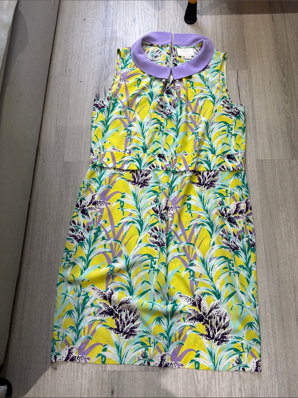 kate spade Yellow Tropical Print Mini Dress with Lavender Collar - Picture 11 of 15